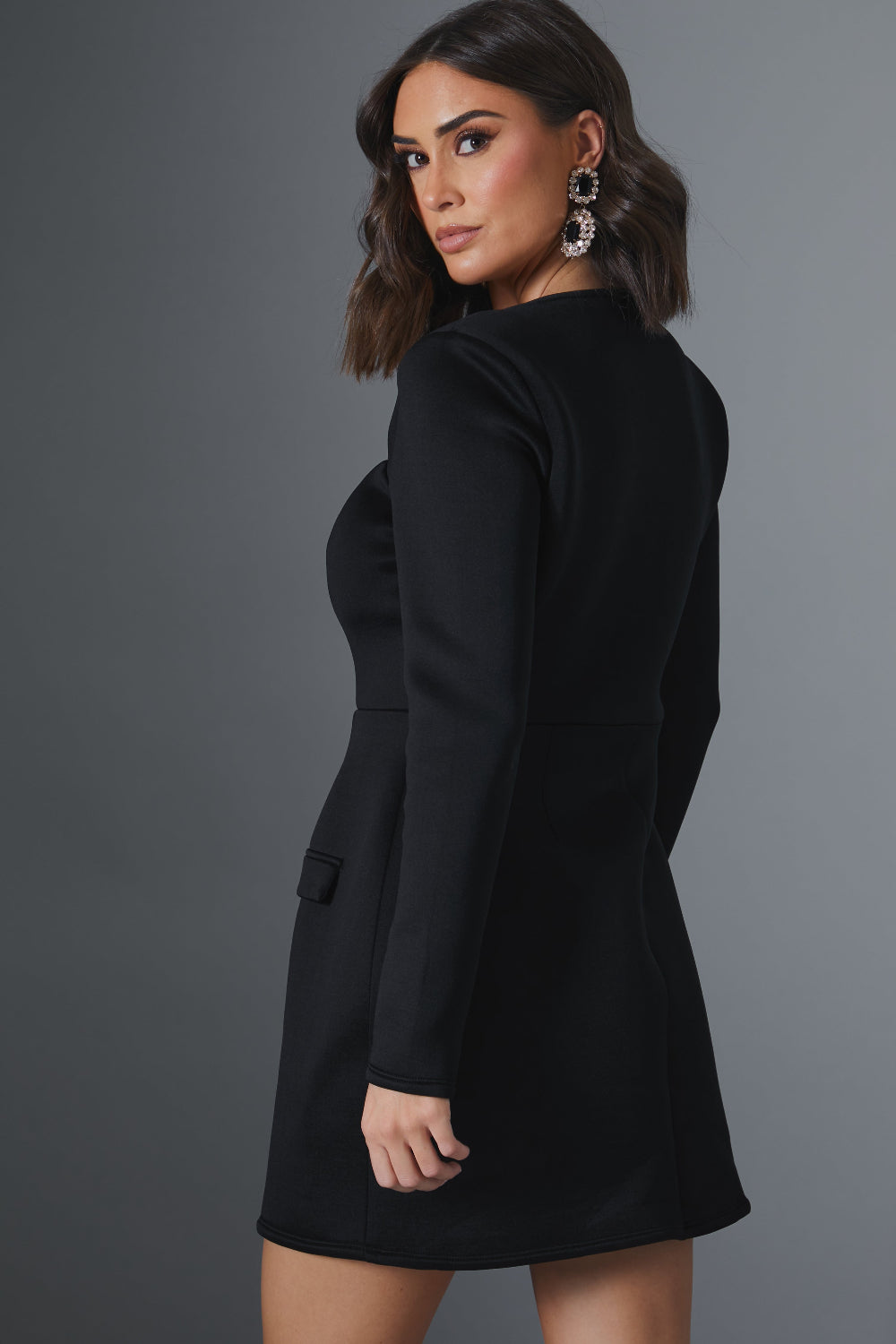Square Neck Cinched Waist Structured Mini Dress