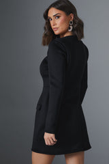 Square Neck Cinched Waist Structured Mini Dress