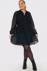 Metallic Dobby Collared Smock Dress