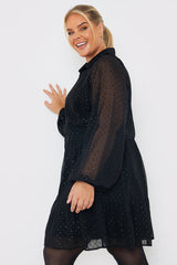 Metallic Dobby Collared Smock Dress