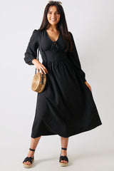 Tie Front Waist Detail Midi Dress