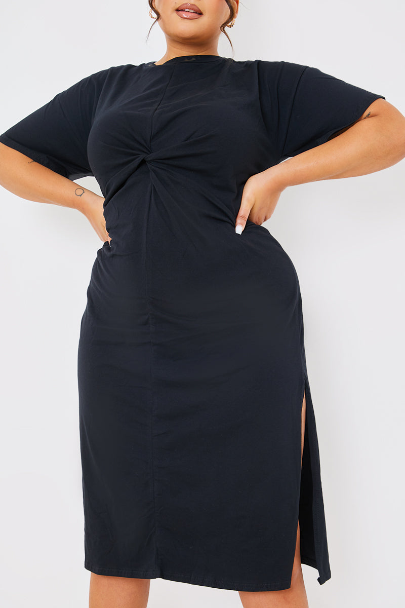 Knot Front T-Shirt Split Hem Dress