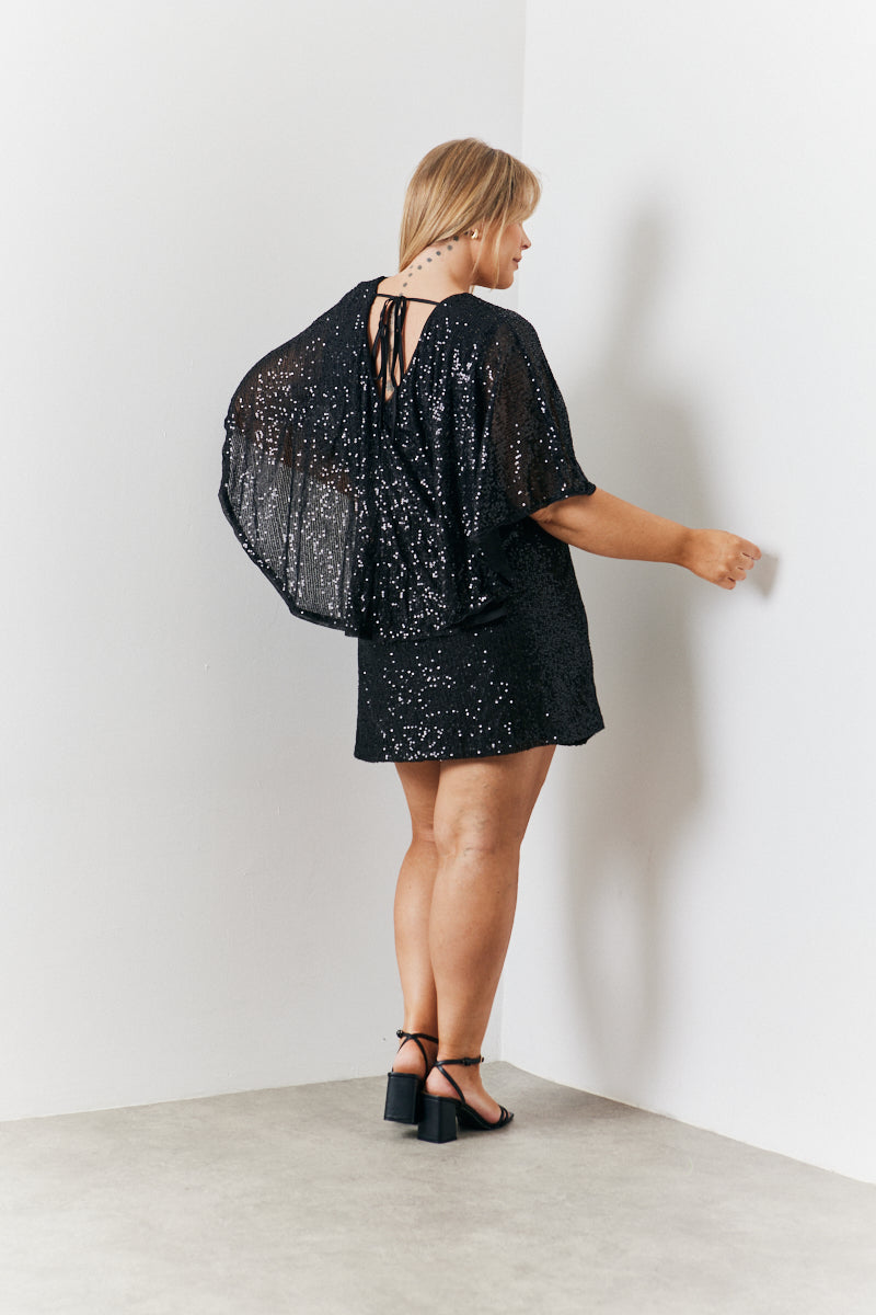 Sequin Drape Detail Wrap Front Mini Dress