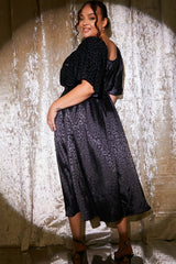 Satin Jacquard Flutter Midi Dress