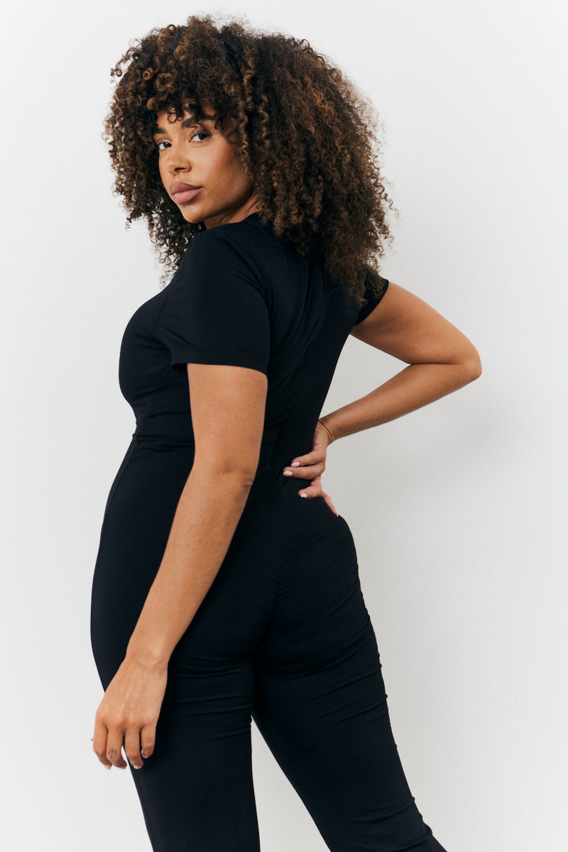 Sculpting Short Sleeve Wide Leg Jumpsuit