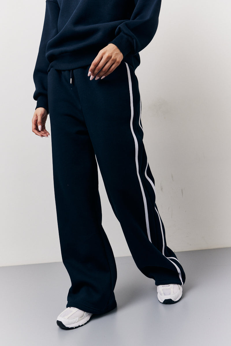 Navy Fits Wide Leg Side Stripe Co-Ord Jogger