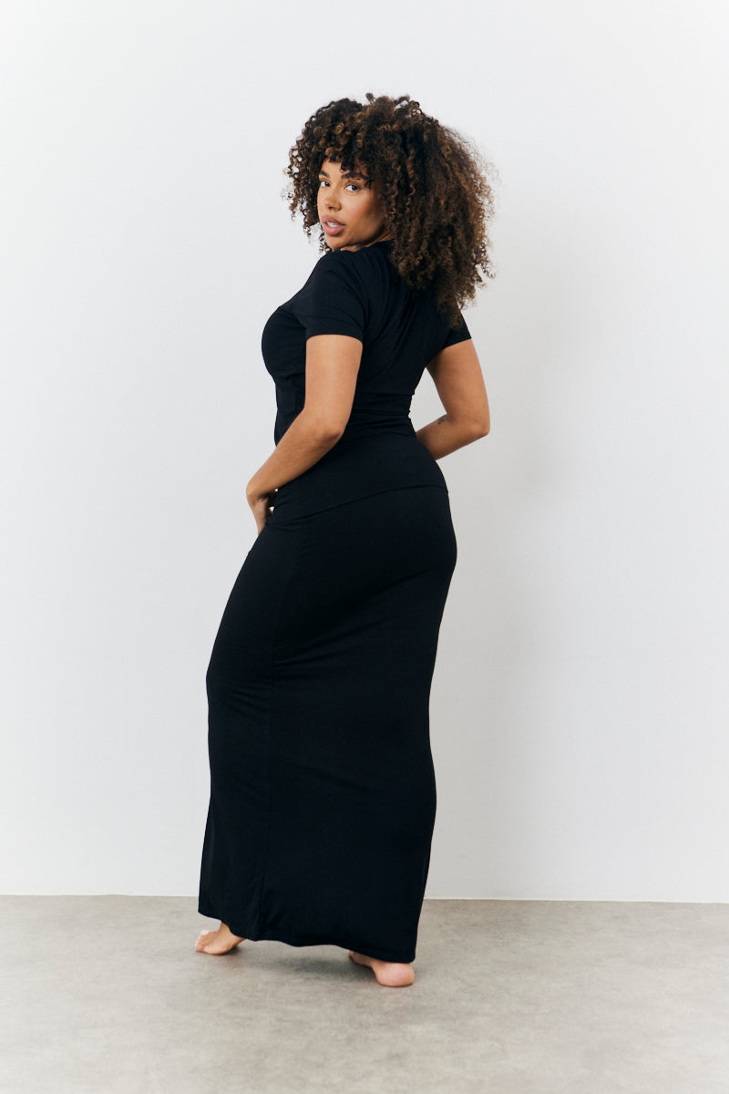 Sculpting Fold Over Waistband Maxi Skirt