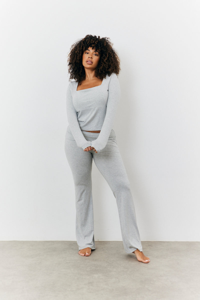 Sculpting Fold Over Waistband Flare Leg Trouser