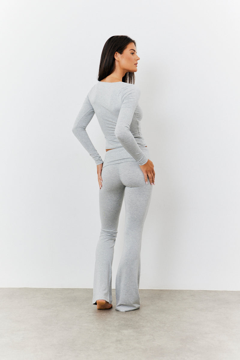 Sculpting Fold Over Waistband Flare Leg Trouser