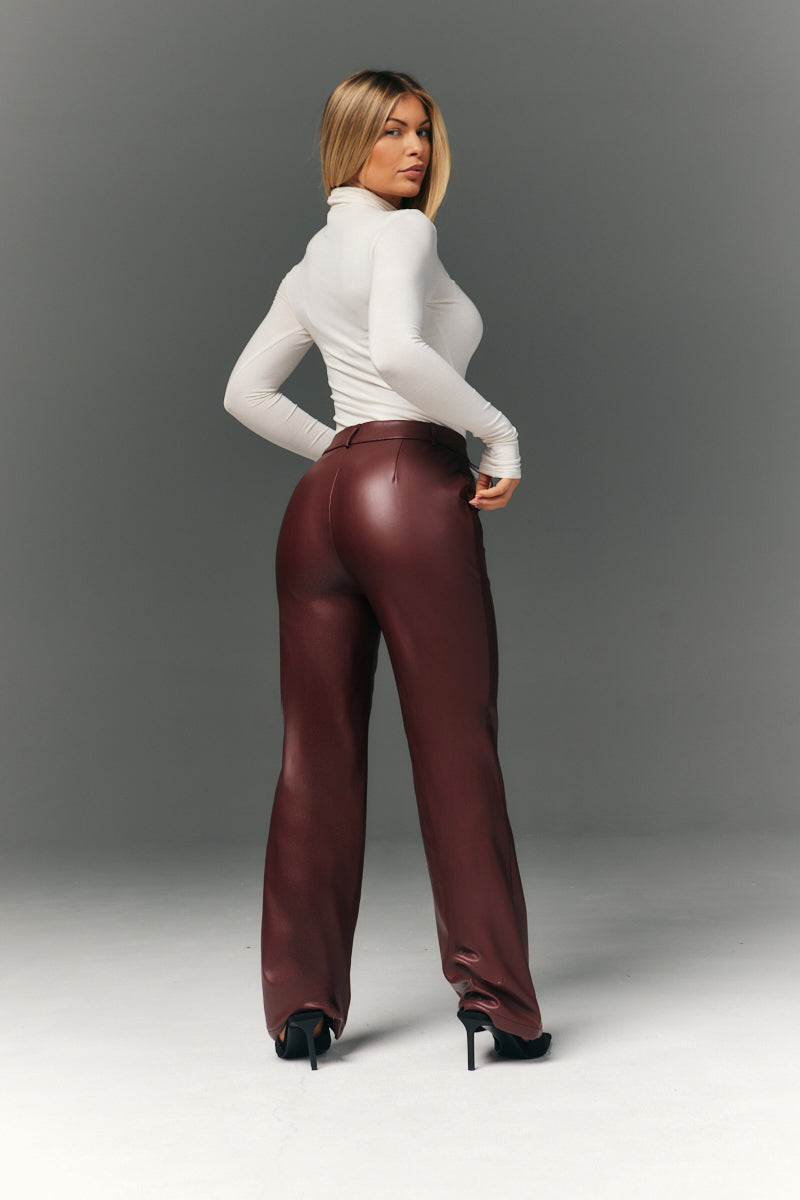 Perfect Sculpting High Waisted Leather Look Straight Leg Trouser