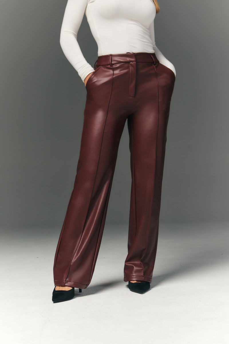 Perfect Sculpting High Waisted Leather Look Straight Leg Trouser