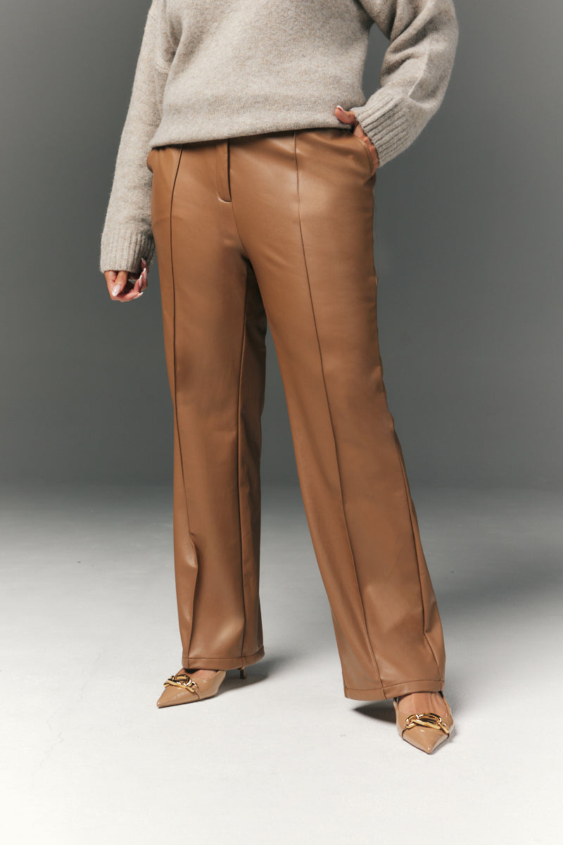 Perfect Sculpting High Waisted Leather Look Straight Leg Trouser