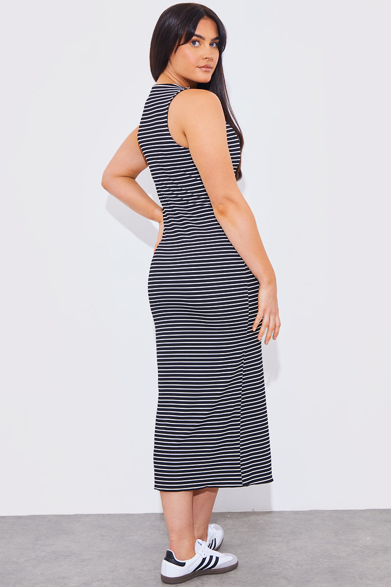 Reversible Stripe Racer Neck Midi Dress