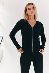 Rib Knit Zip Up Co-Ord Hoodie