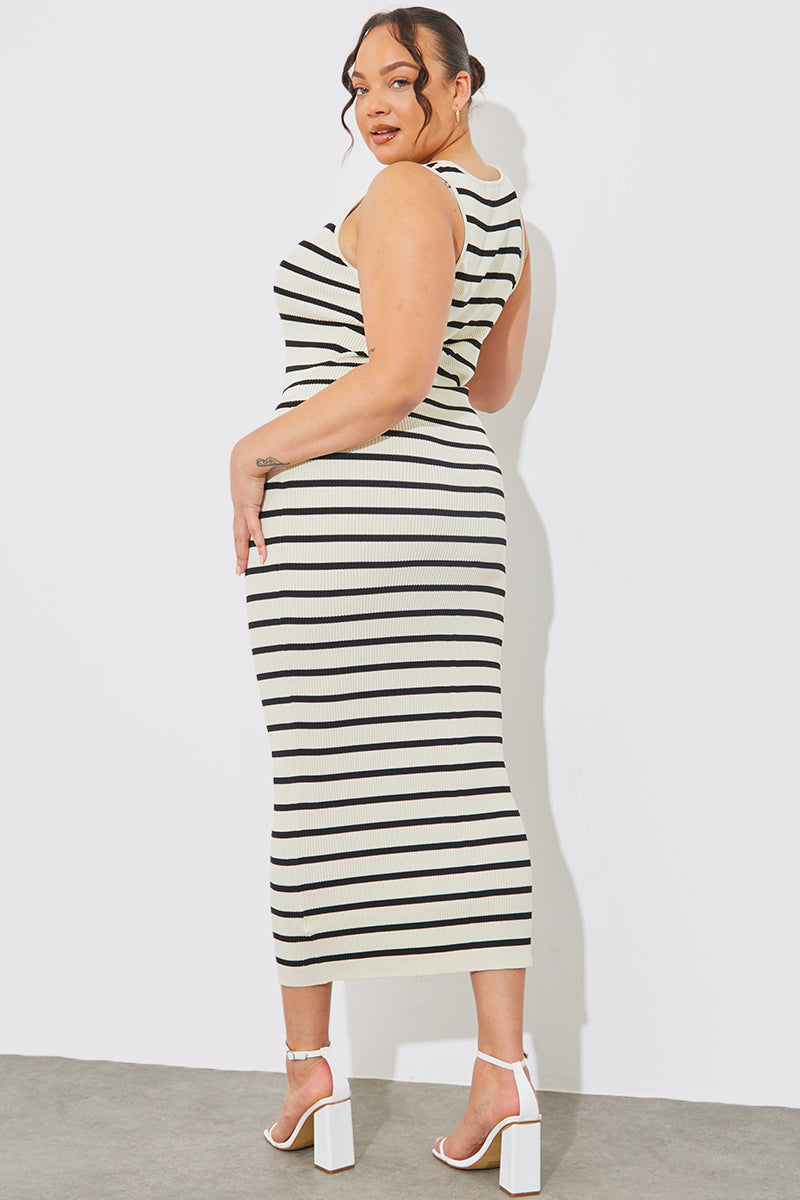 Rib Knit Stripe Scoop Neck Maxi Dress