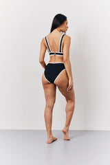 Black Contrast Binding Plunge Bikini Top