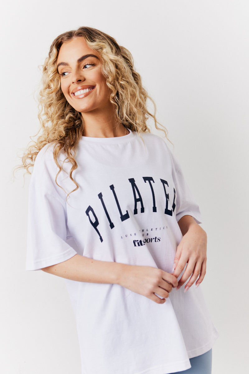 White Fits Pilates Graphic Oversized T-Shirt