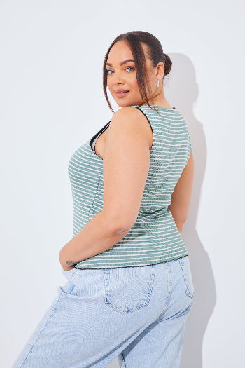 Reversible Stripe Scoop Neck Top