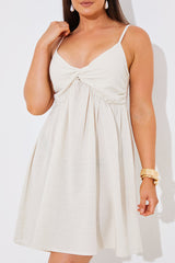 Linen Look Strappy Twist Front Mini Dress