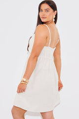 Linen Look Strappy Twist Front Mini Dress