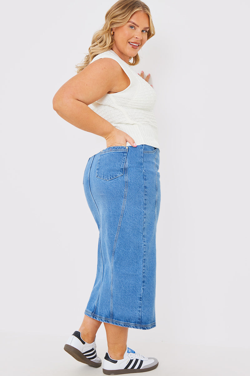 Denim Split Midaxi Skirt