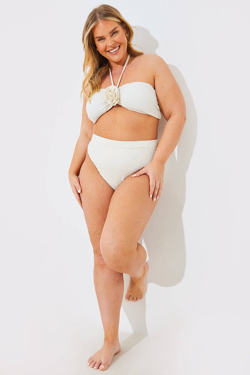 Textured Corsage Halterneck Bikini Top