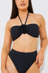 Textured Corsage Halter Neck Bikini Top