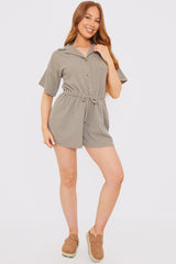 Rib Button Down Collared Playsuit