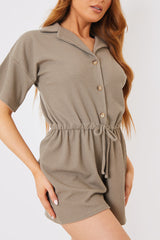Rib Button Down Collared Playsuit
