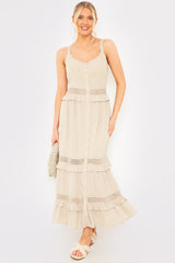 Lace Insert Frill Detail Midaxi Dress