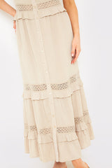 Lace Insert Frill Detail Midaxi Dress