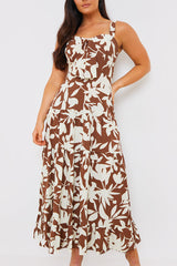 Floral Printed Tie Bust Tiered Maxi Dress