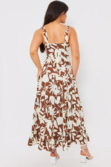Floral Printed Tie Bust Tiered Maxi Dress