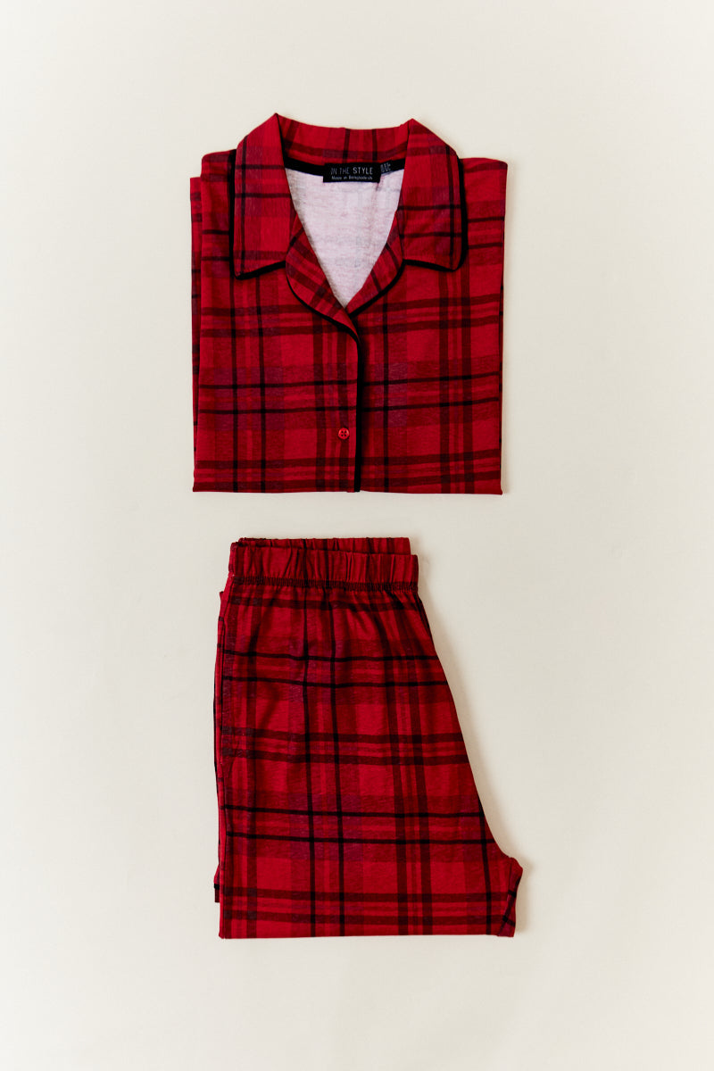 Red Womens Checked Matching Family Pj Set
