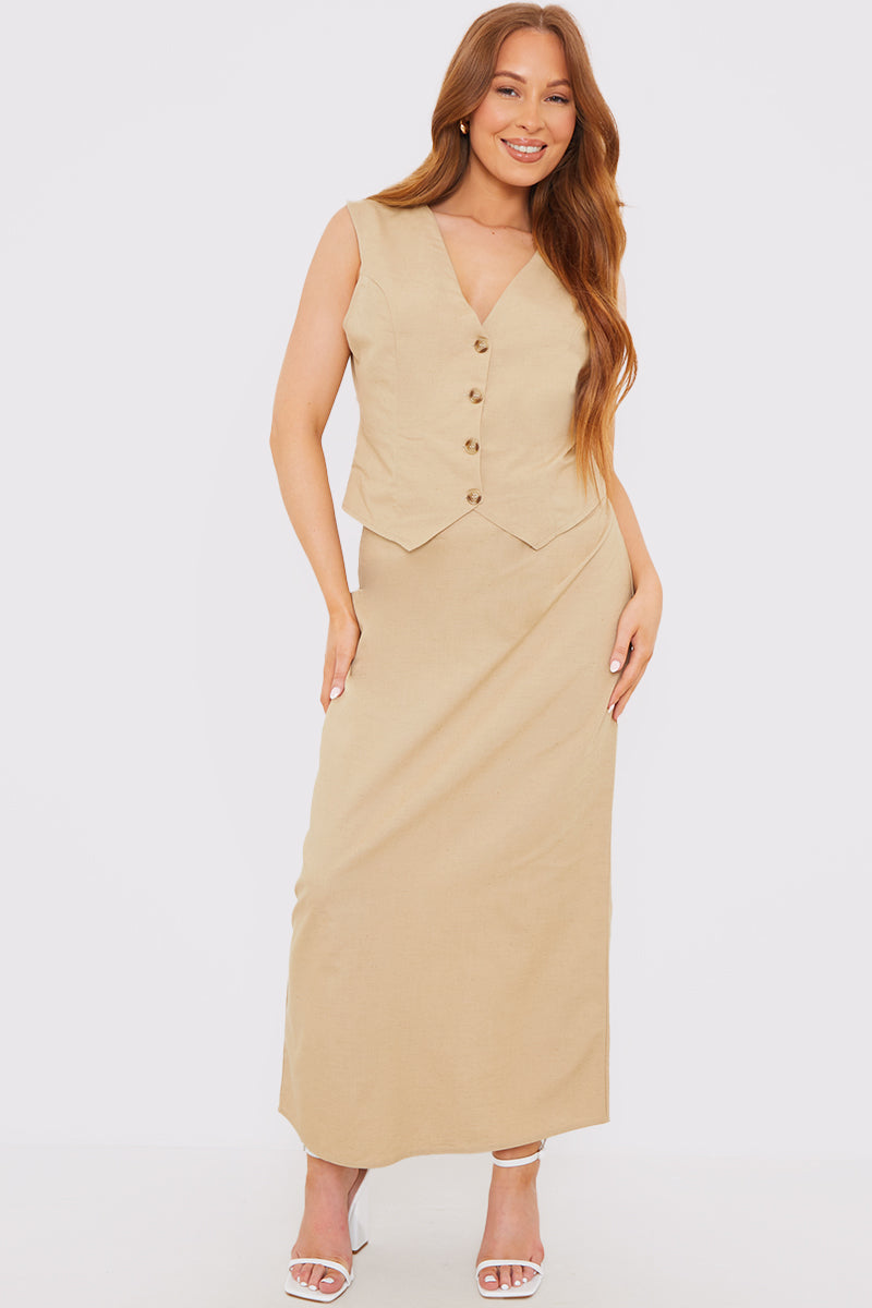 Linen Look Button Through Co-Ord Waistcoat
