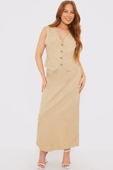 Linen Look Button Through Co-Ord Waistcoat