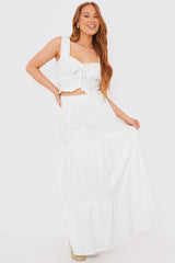 Woven Milkmaid Frill Crop Top