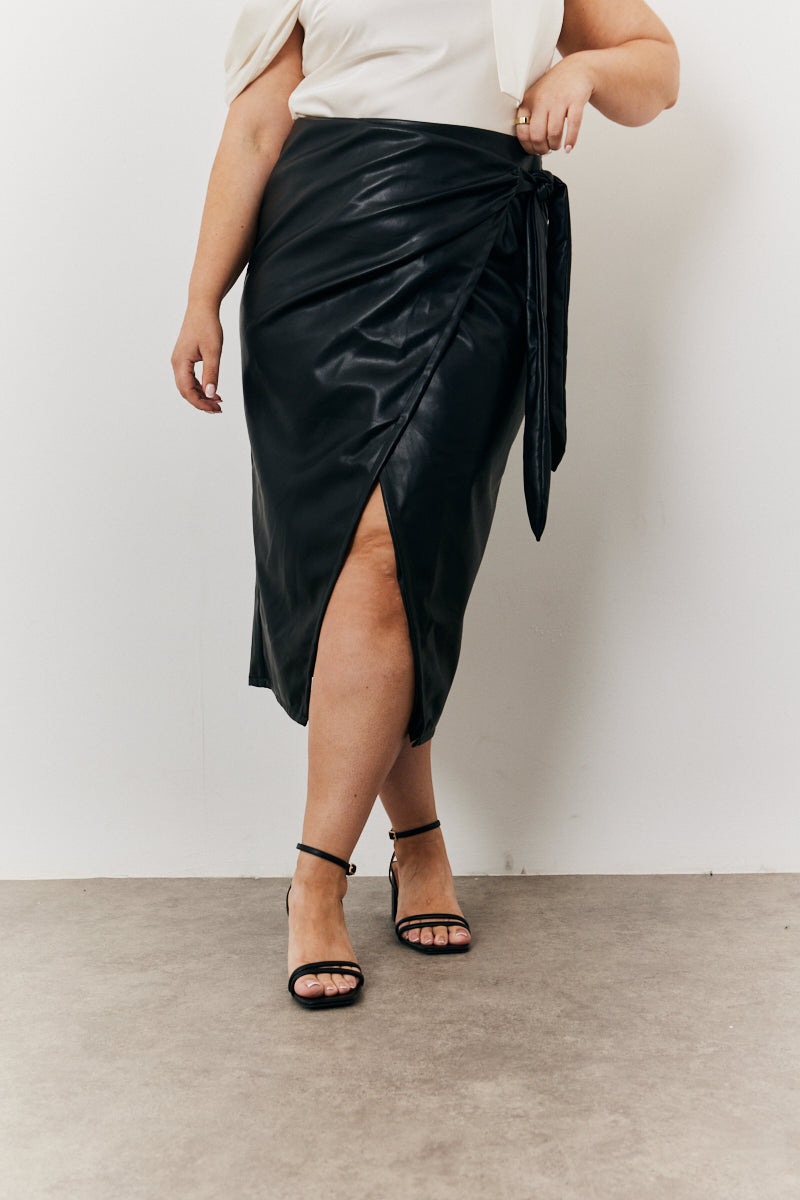 Faux Leather Wrap Skirt