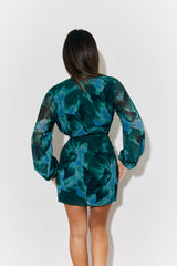 Printed Wrap Detail Mini Dress