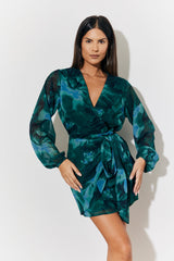 Printed Wrap Detail Mini Dress