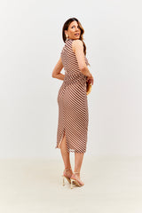 Stripe Printed Mesh Bodycon Midaxi Dress
