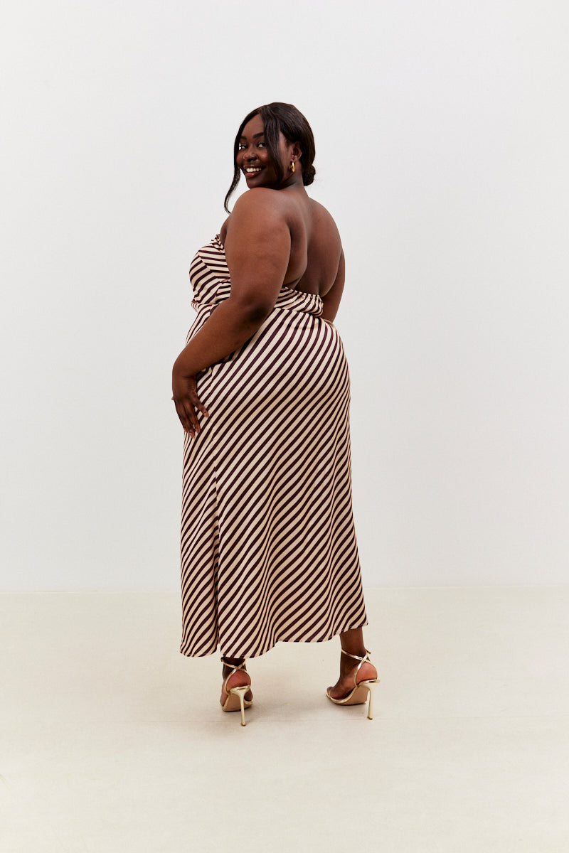 Satin Stripe Bandeau Maxi Dress