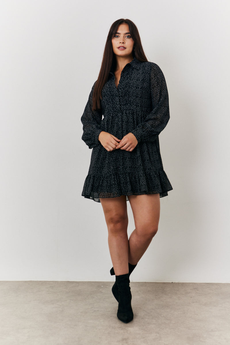 Polka Dot Balloon Sleeve Shirt Dress
