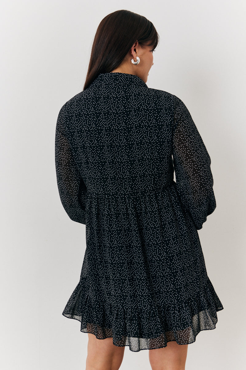 Polka Dot Balloon Sleeve Shirt Dress
