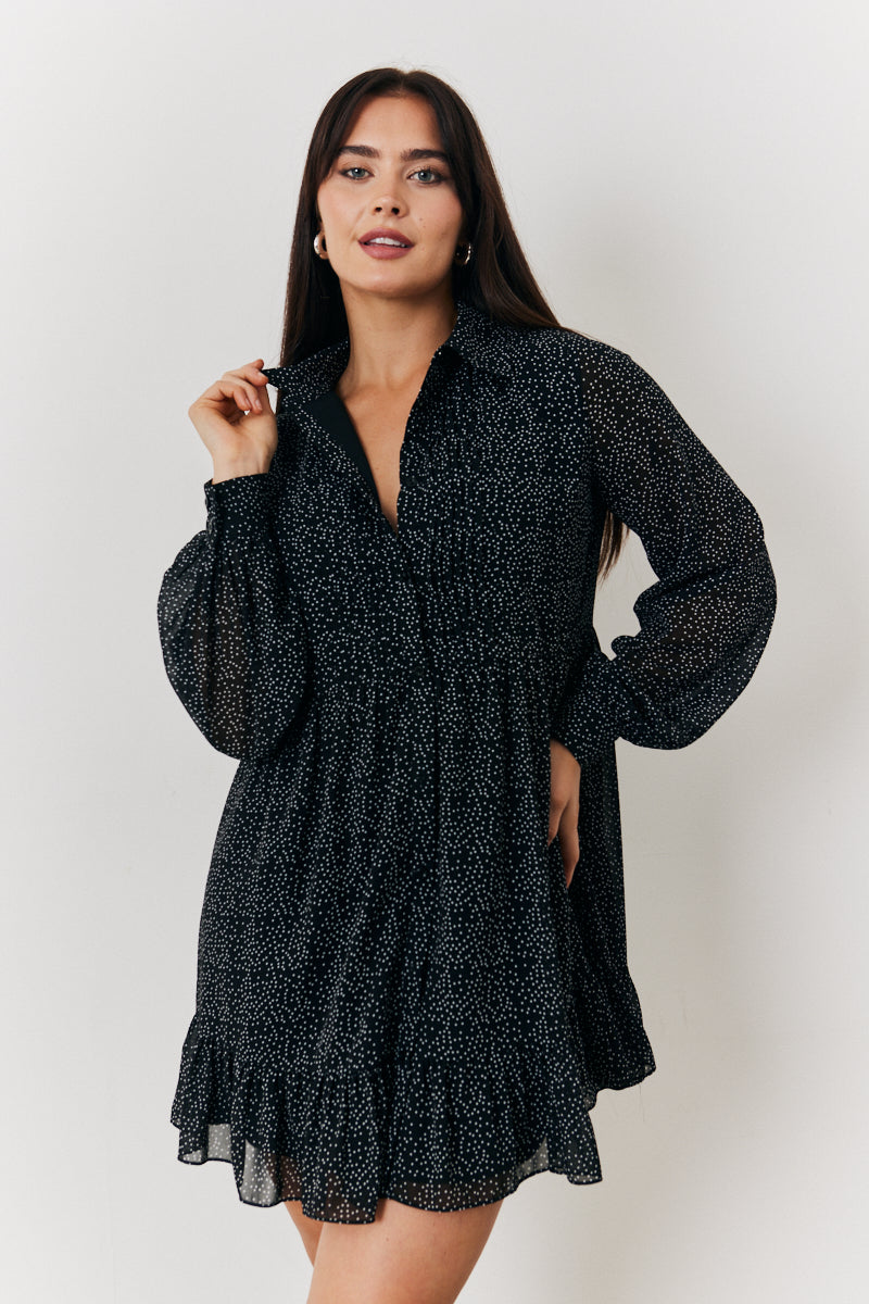 Polka Dot Balloon Sleeve Shirt Dress