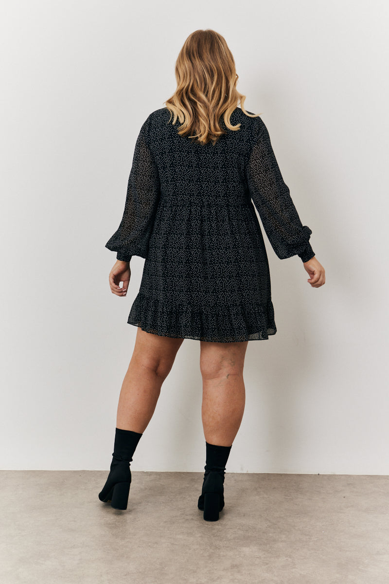 Polka Dot Balloon Sleeve Shirt Dress