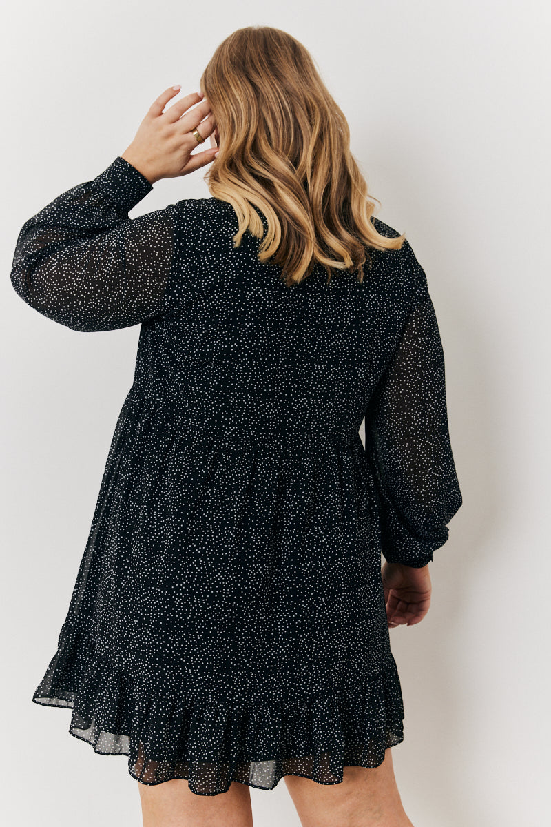 Polka Dot Balloon Sleeve Shirt Dress