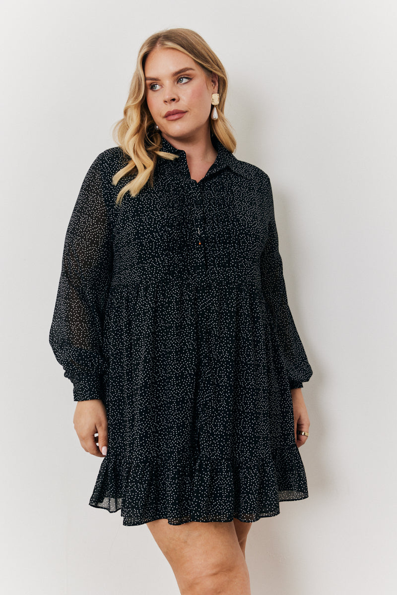 Polka Dot Balloon Sleeve Shirt Dress