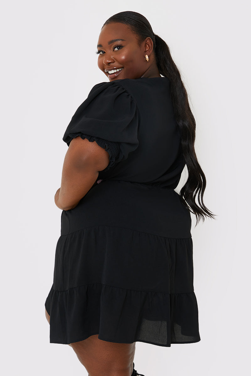 Drawstring Waist Balloon Sleeve Mini Dress