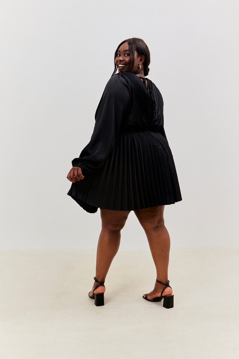 Satin Pleated Cut Out Detail Mini Dress